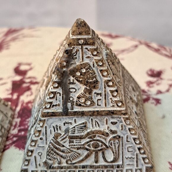 Set of 2 Stone *faux* Egyptian Pyramid Statues for Decor Gold/White Color - Picture 4 of 11